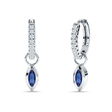 Marquise Drop Dangle Hoop Earring Blue Sapphire CZ 925 Sterling Silver Wholesale